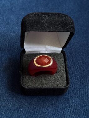 Red Carnelian With 14k yellow gold accent. Ring Size 7